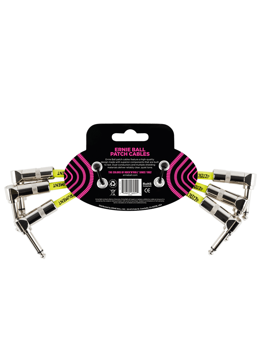 Ernie Ball® 6051 3-Pack Cables Pedales Patch Classic Plug ¼" L A Plug ¼" L White | 15.24cm