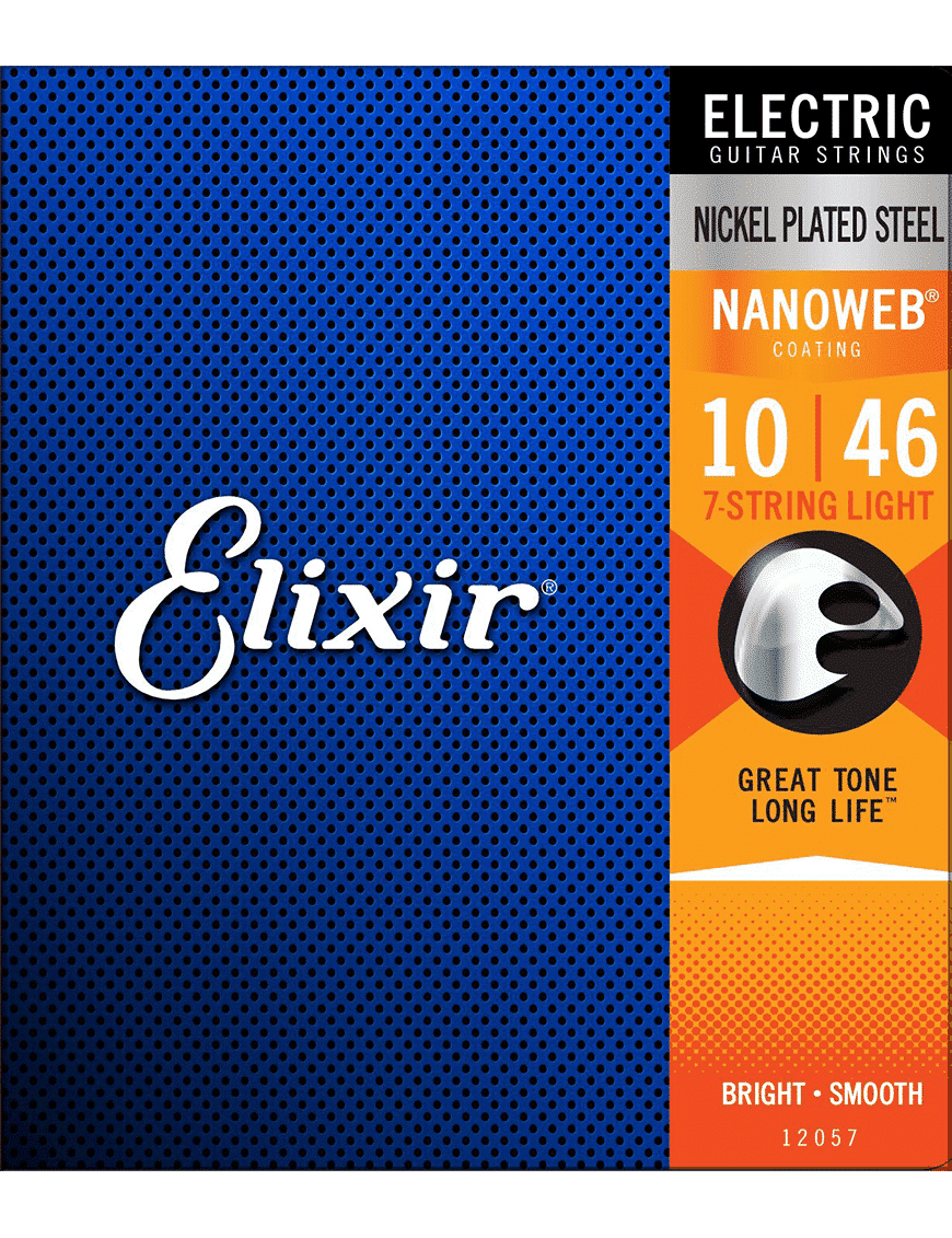 Elixir 12057 Cuerdas Guitarra Eléctrica 7 Cuerdas Recubiertas 10-56 Light Nickel Plated Steel Nanoweb