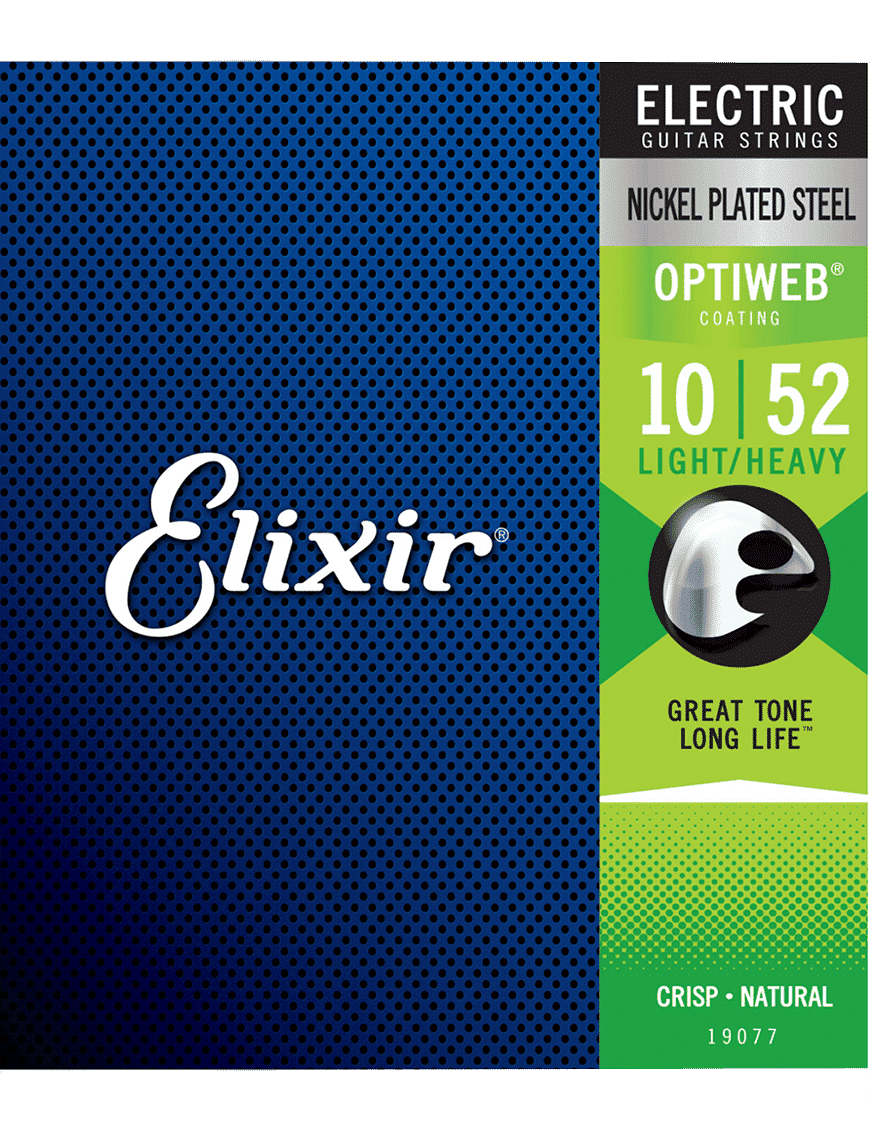 Elixir 19077 Cuerdas Guitarra Eléctrica 6 Cuerdas Recubiertas 10-52 Light Heavy Nickel Plated Steel Optiweb