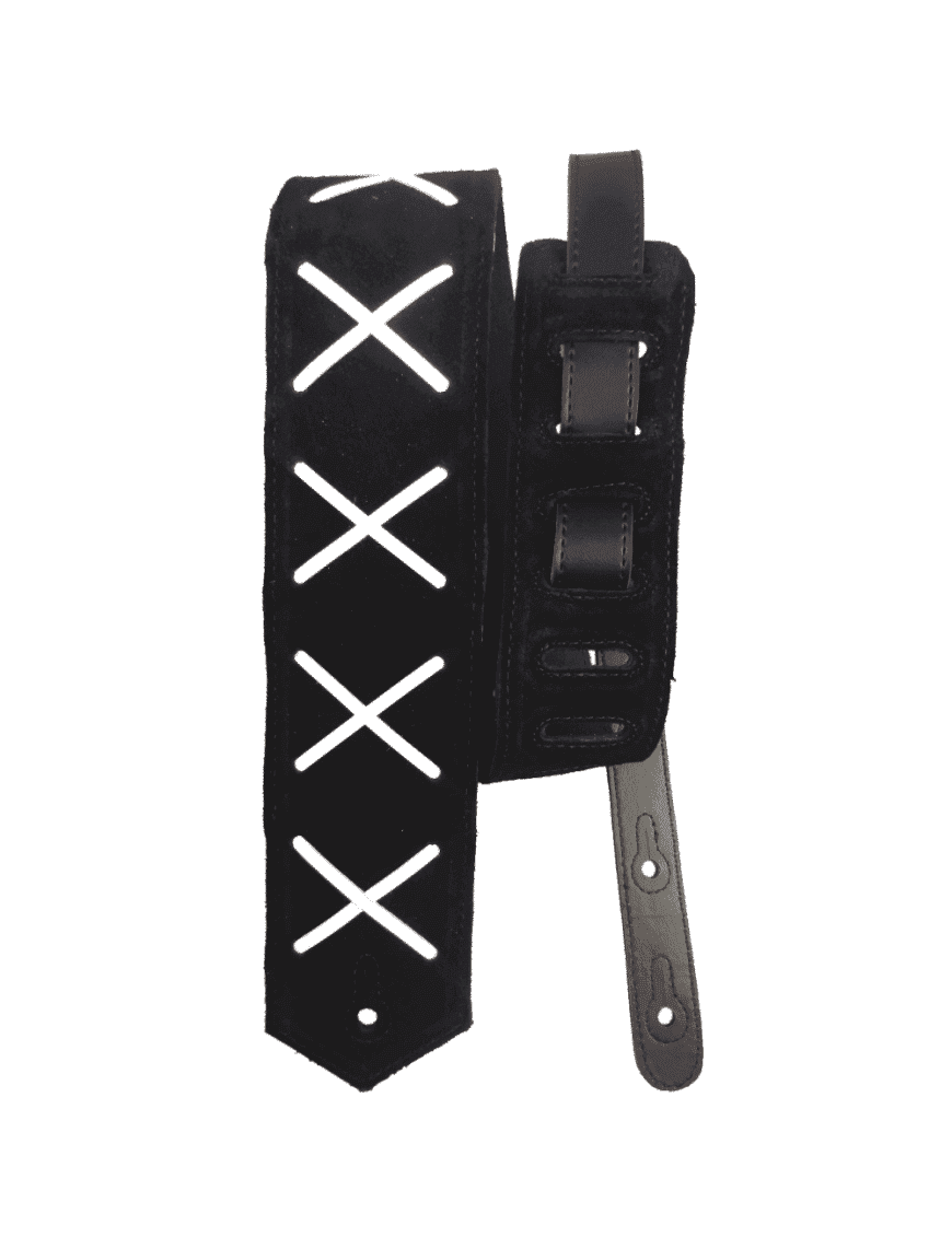 Basso Correa Guitarra Suede Negro "X" Gamuza 8 Cm