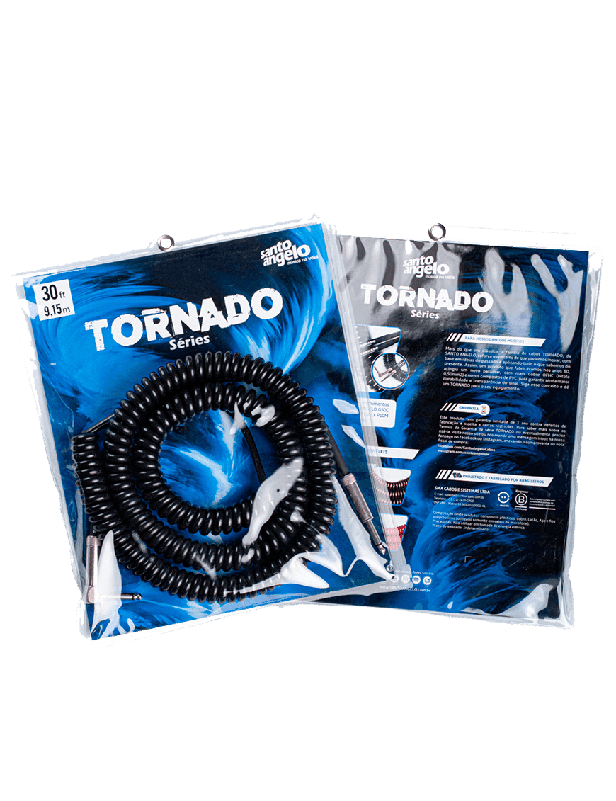Santo Angelo® Tornado Black Cable Instrumentos Plug ¼" Recto A Plug ¼" Recto Ofhc | 9.15mt