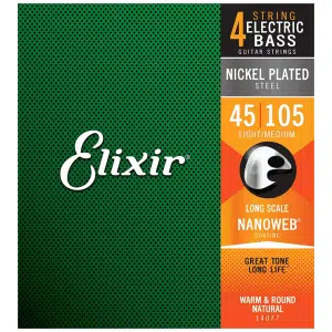 Elixir 14077 Cuerdas Bajo Eléctrico 4 Cuerdas 45-105 Light Medium Nickel Plated Steel NANOWEB
