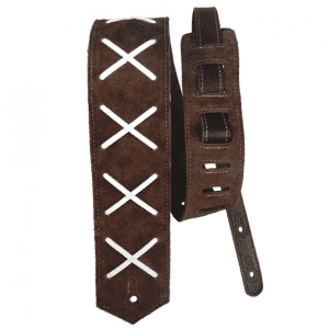 Basso Correa Guitarra Suede Café "X" Gamuza 8 Cm