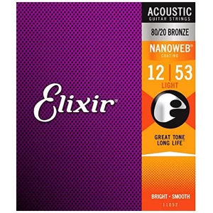 Elixir 11052 Cuerdas Guitarra Acústica Folk 6 Cuerdas Recubiertas 12-53 Light Bronce 80/20 NANOWEB