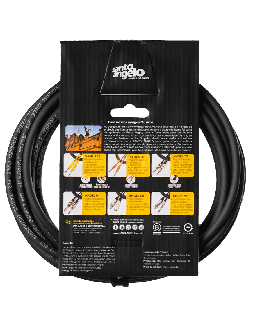 Santo Angelo SAMURAI Cable Instrumentos Plug ¼" Recto A Plug ¼" - Imagen 3