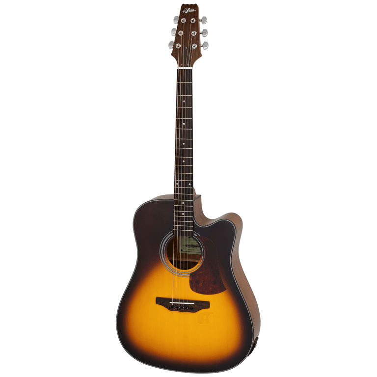 Aria® AD10CE Guitarra Folk Electroacústica Cutaway con Funda | Tobacco Sunburst