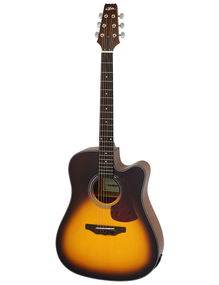 Aria® AD10CE Guitarra Folk Electroacústica Cutaway con Funda | Tobacco Sunburst