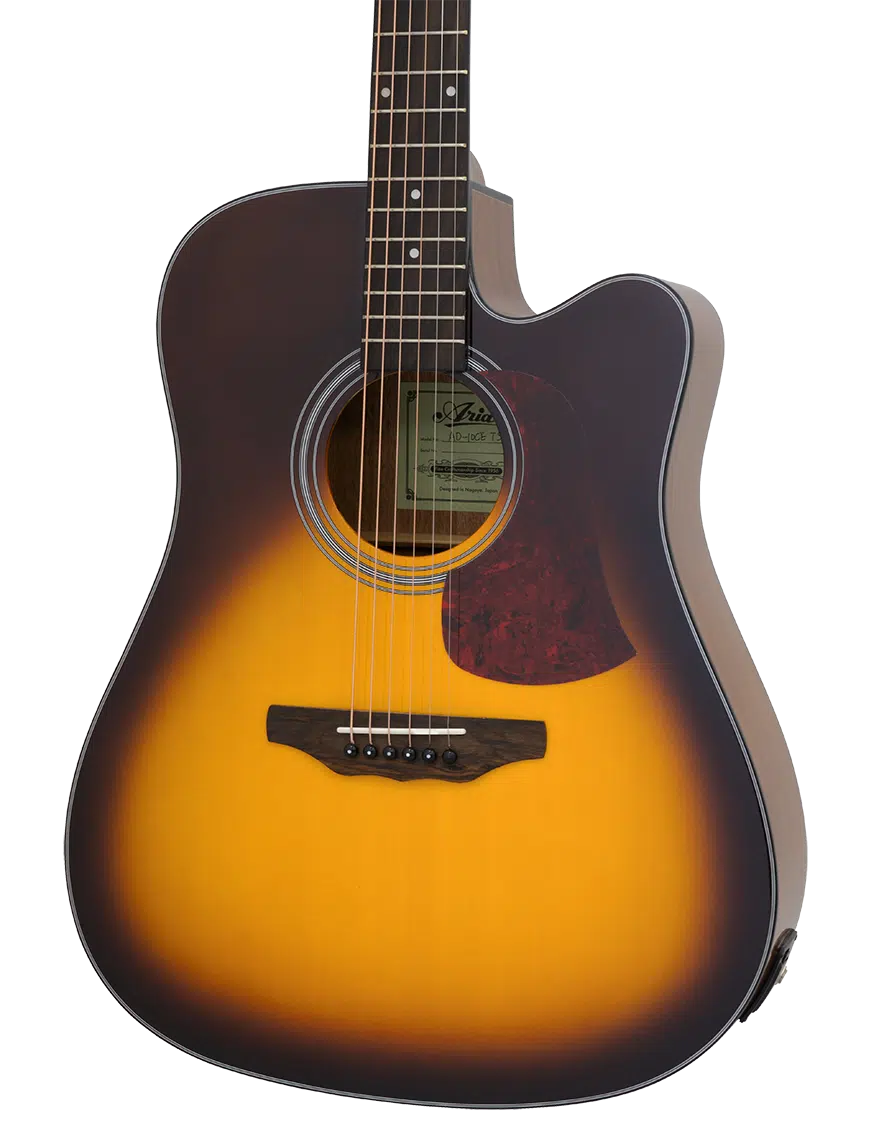 Aria® AD10CE Guitarra Folk Electroacústica Cutaway con Funda | Tobacco Sunburst - Imagen 2